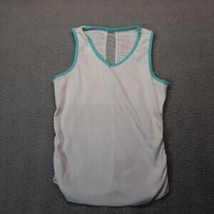 Lucky In Love Women Small White Tank Top Teal Turquoise